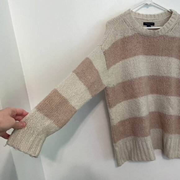 AMERICAN EAGLE Jegging Fit Cream Pink Striped Wool Blend Oversized Tunic Sweater - Picture 8 of 14